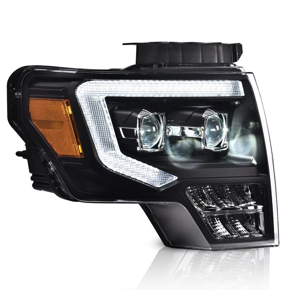 2X Black LED DRL Projector Headlights for Ford F-150 (2009–2014)