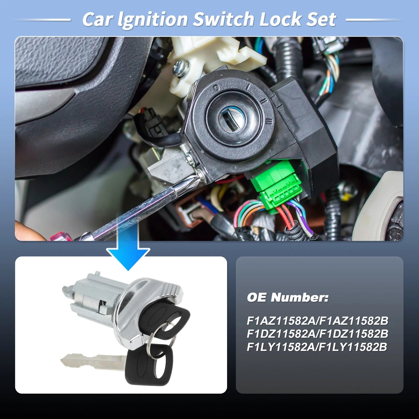 Ignition Lock Cylinder w/ 2 Key for Ford E-150 E-250 (1992–1995) No.F1AZ11582A