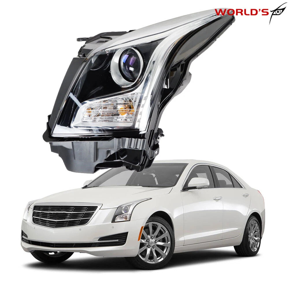 Halogen Projector Headlight Left Side for Cadillac ATS (2013–2018) Chrome