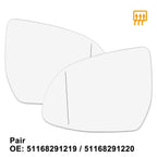 Pair Heated Rearview Mirror Glass for BMW X3 X4 X5 (2011–2019) 51168291219