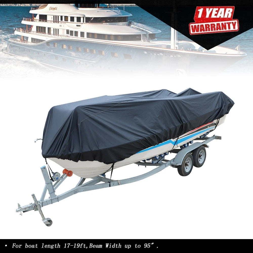 Boat Cover for V-Hull Runabouts (2017â2019) - Trailerable, Black 210D