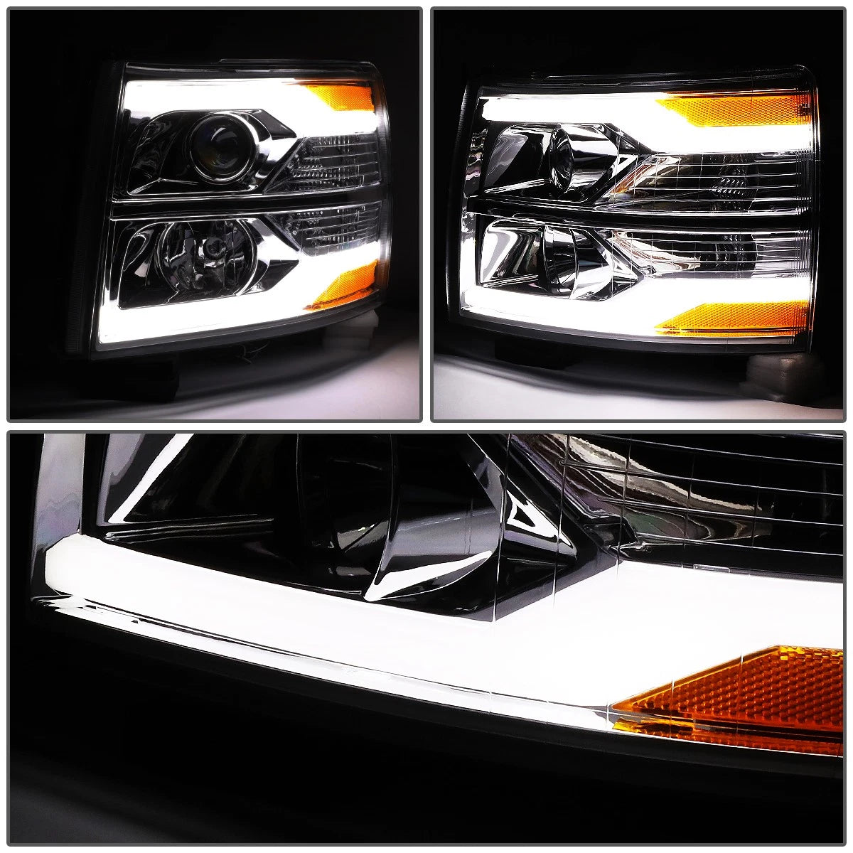 Dual LED DRL Tube for Chevy Silverado (2007–2014) Projector Headlight Chrome