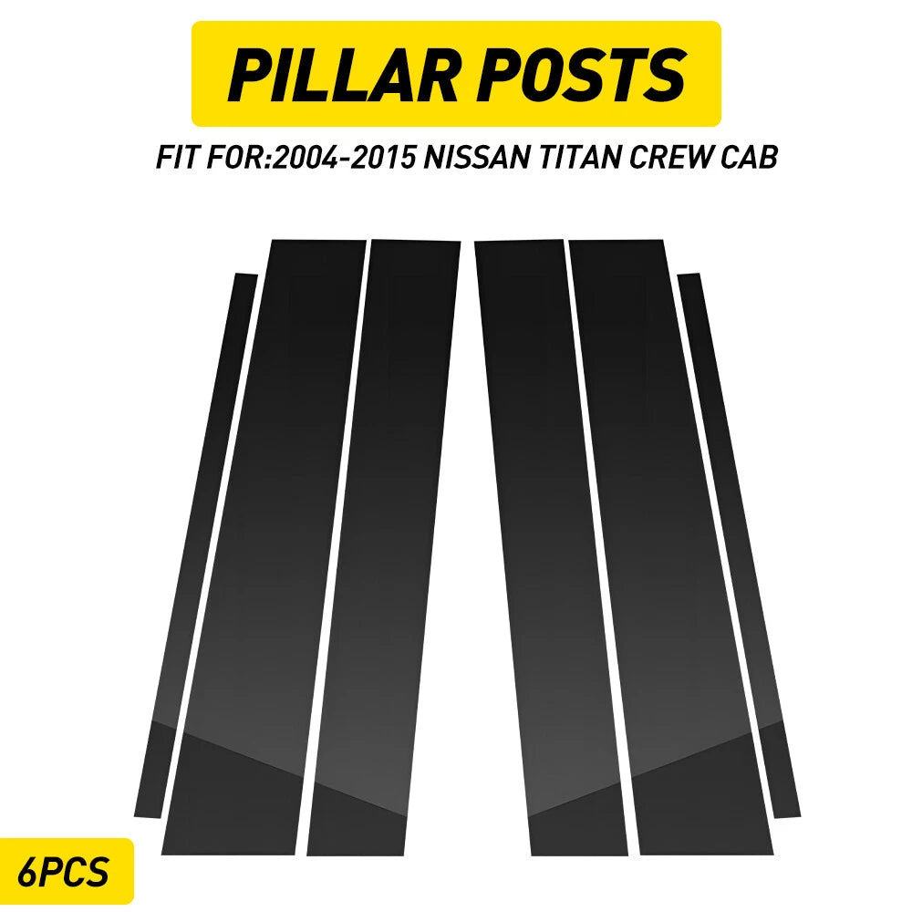 Black Window Pillar Posts Door Trim Cover for Nissan Titan Crew Cab (2004–2015)