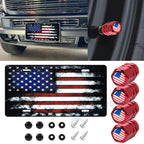 Distressed American Flag Front License Plate Valve Stem Cap Cover Universal Red for Universal (2010–2025)