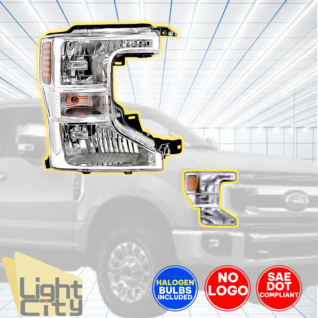 Passenger Halogen Headlight Chrome RH for Ford Super Duty F250/F350/F450 (2020–2022)