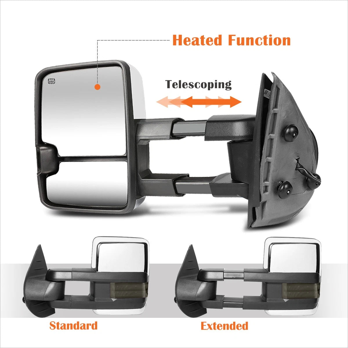 Power+Heat Chrome Towing Mirror for Silverado/Sierra (2007–2014) + Smoked LED Lamp Right