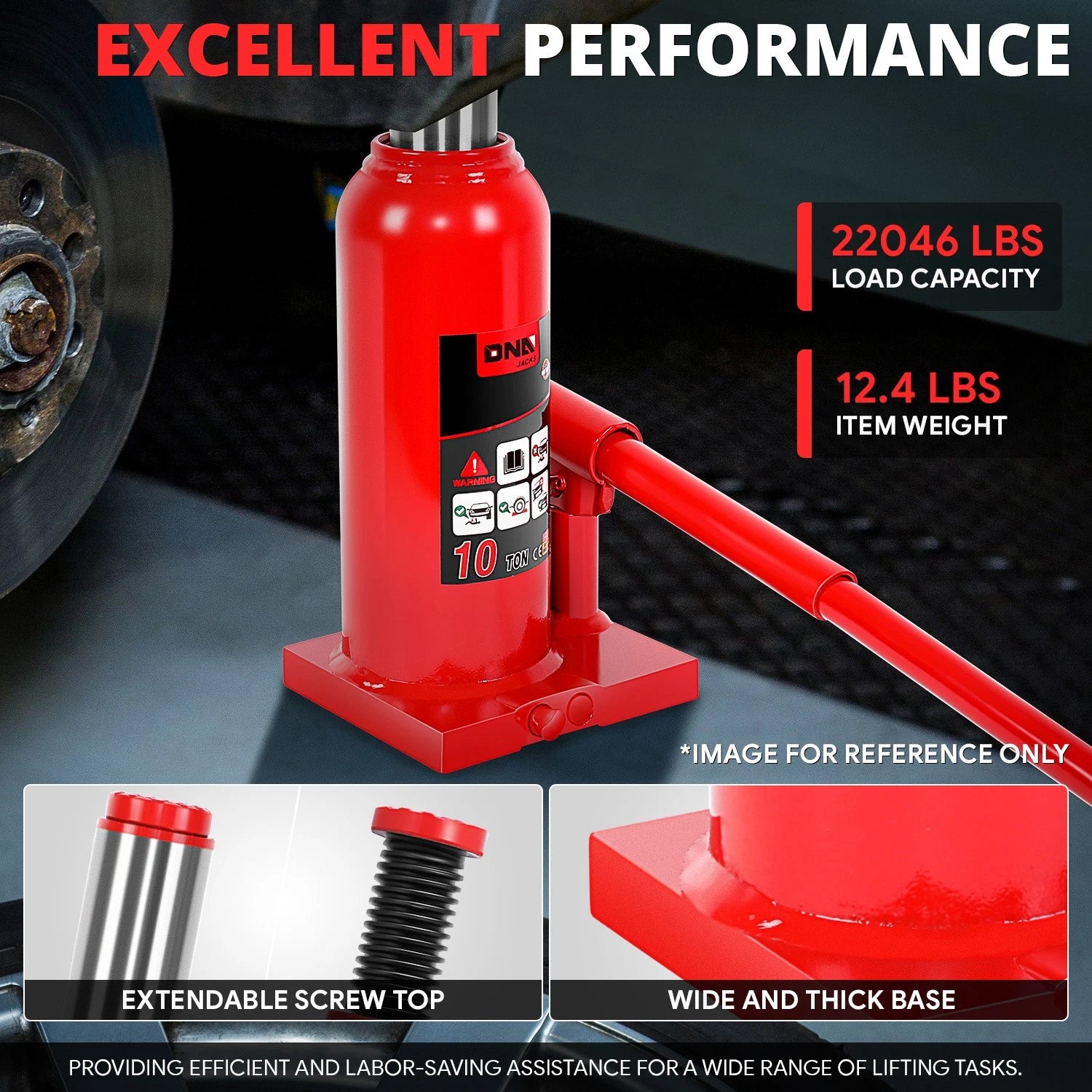 17.3" Manual Hydraulic Bottle Jack for Automotive Repair (10 Tons)