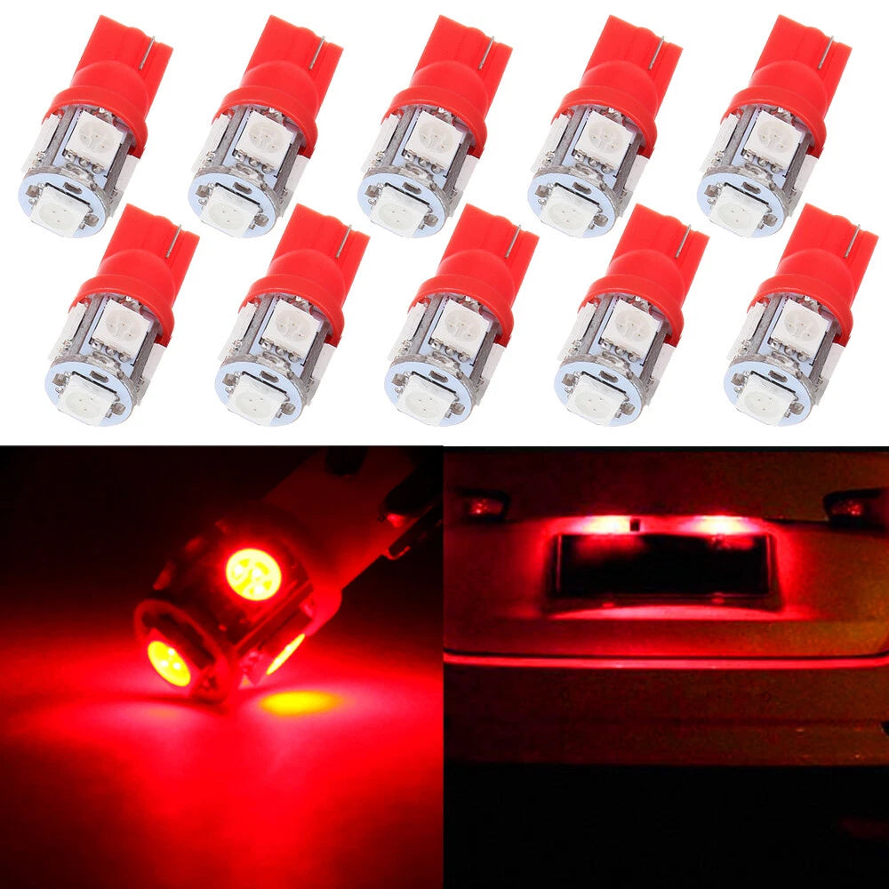 10Pcs Red T10 194 W5W 5SMD LED Speedometer Lights for Automotive 