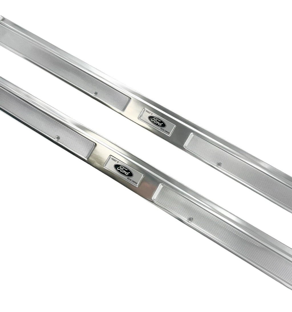 Door Sill Scuff Plates with Black Decals for 1969–1970 Ford Mustang
