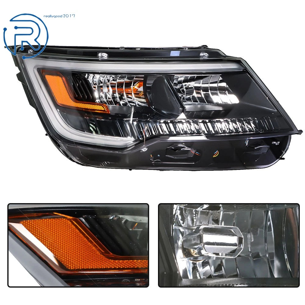 Pair of Black Halogen Headlights with LED DRL for Ford Explorer (2016-2019)