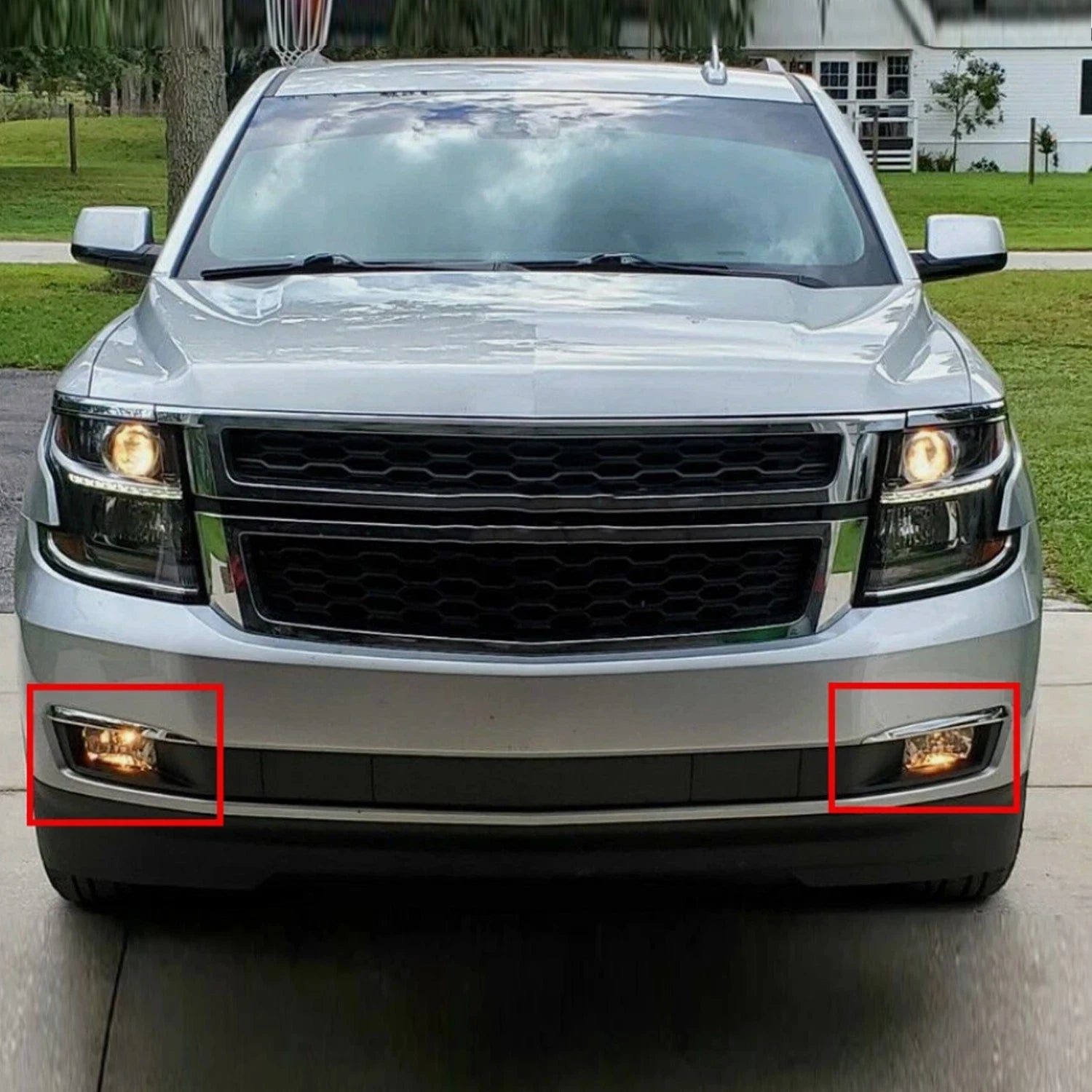 Fog Lights Lamps Set of 2 w/Chrome Trim+Switch+Bulbs for Chevy Suburban/Tahoe (2015–2020)
