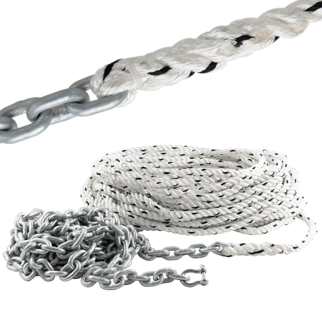 Windlass Anchor Rode 1/2"x200' Nylon Rope & 1/4"x15' Galvanized Chain