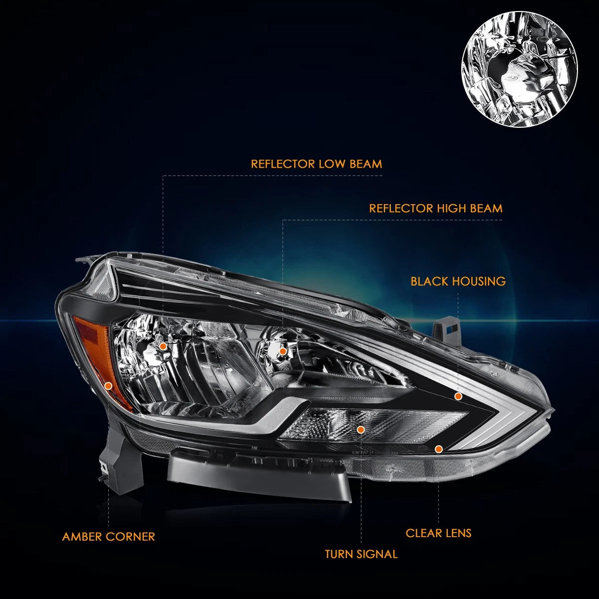 OE Style Headlight Lamp for Nissan Sentra (2016–2019) Chrome