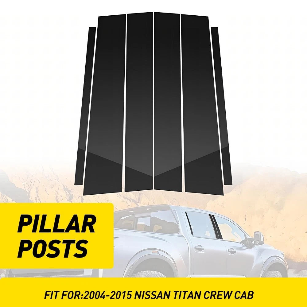 Black Side Window Door Pillar Posts Cover Trim for Nissan Titan (2004–2015)