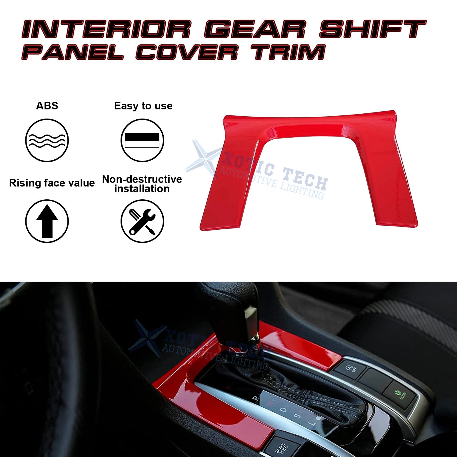Glossy Red Gear Shift Box Overlay Frame Molding for Honda Civic (2016-2021)