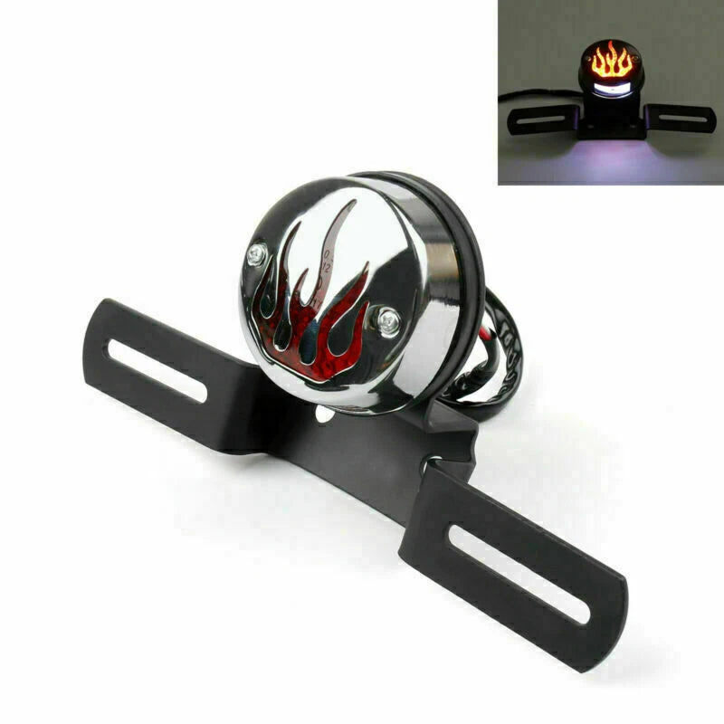 Flame Fire Rear Tail Light for Chopper Cafe Racer Bobber (Chrome, T9)