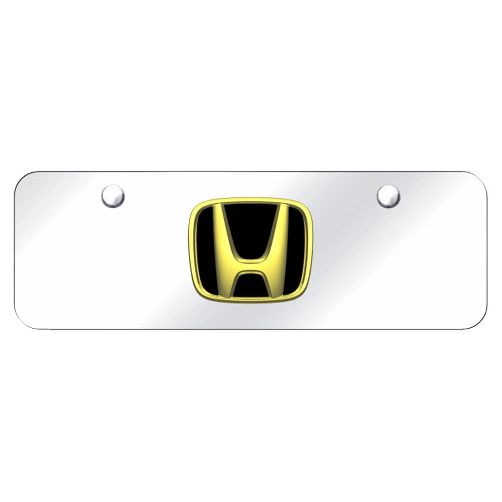 Gold Logo on Chrome Mini License Plate - Officially Licensed for Honda