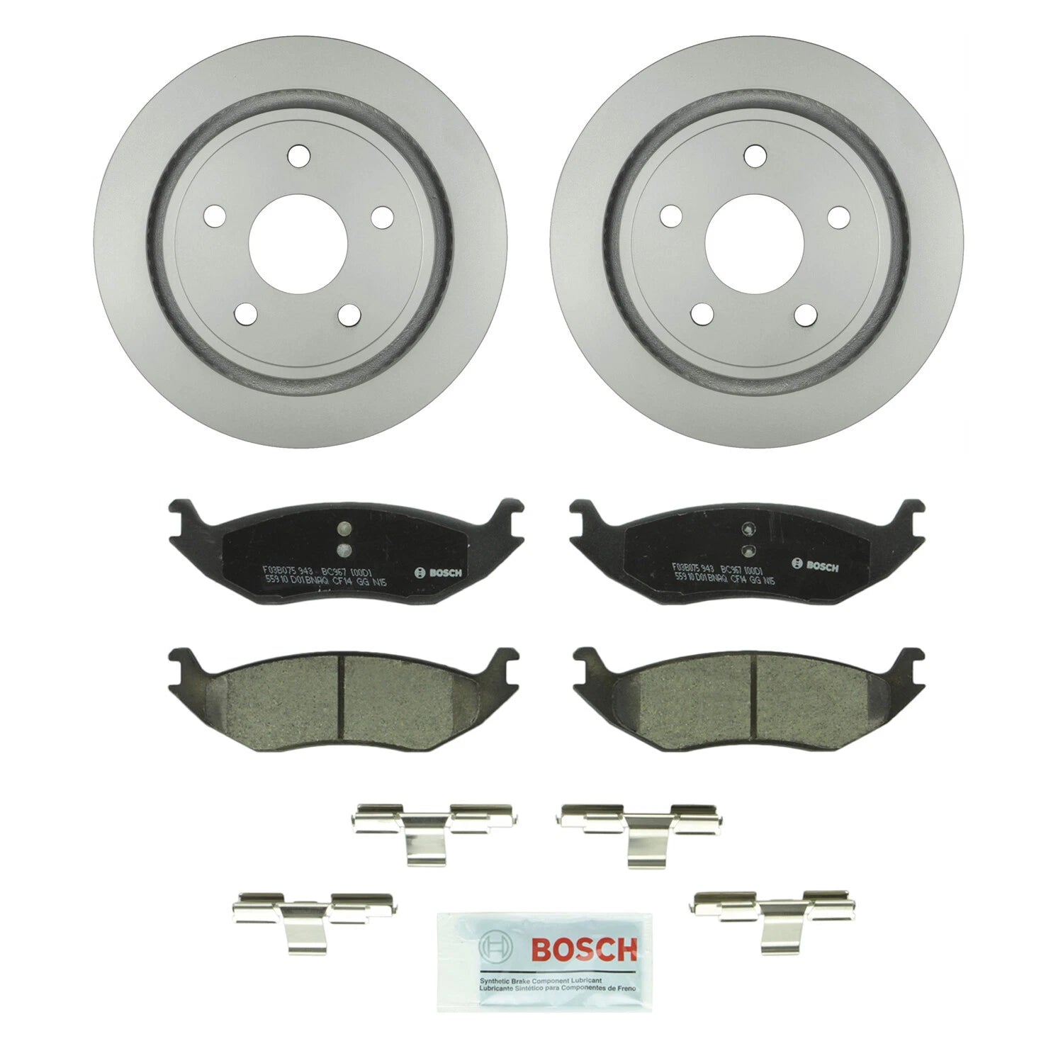 Set of 2 Bosch Rear Vented Rotors & Ceramic Disc Brake Pads for Dodge Chrysler