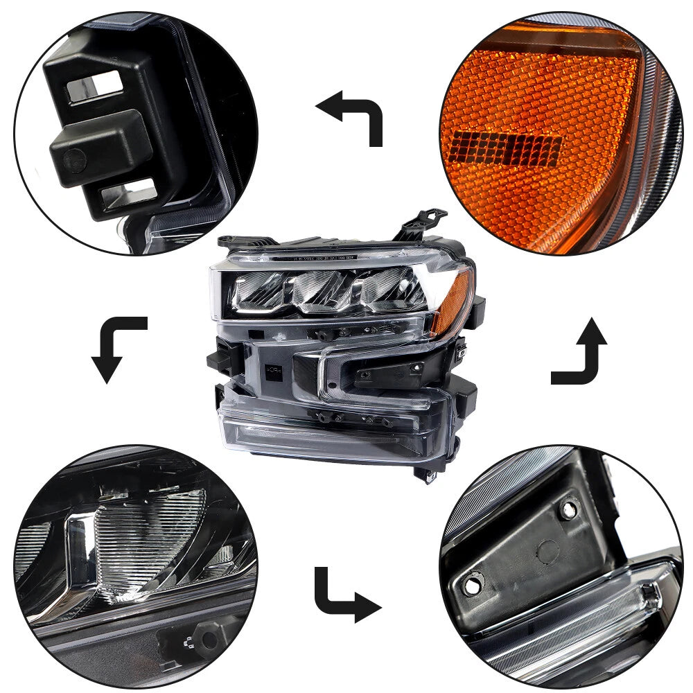 Headlight for Silverado 1500 (2019–2020) Driver/Left Side Clear Housing