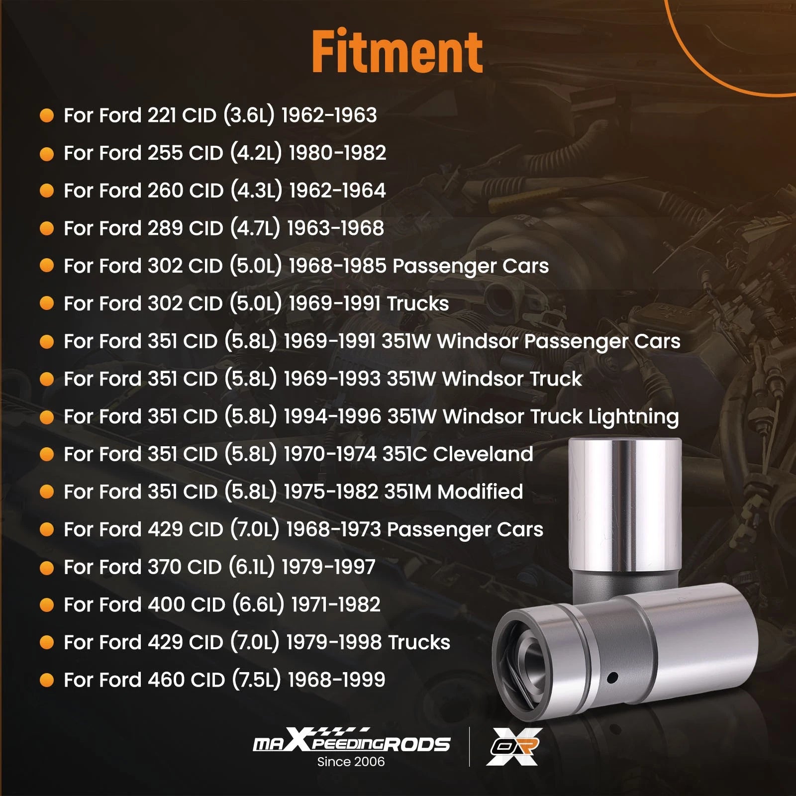 16PCS Hydraulic Roller Lifters for Ford 289 302 351W 400 429 460 V8 HL1900