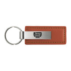 Grille Logo on Brown Leather Keychain - Officially Licensed for Jeep