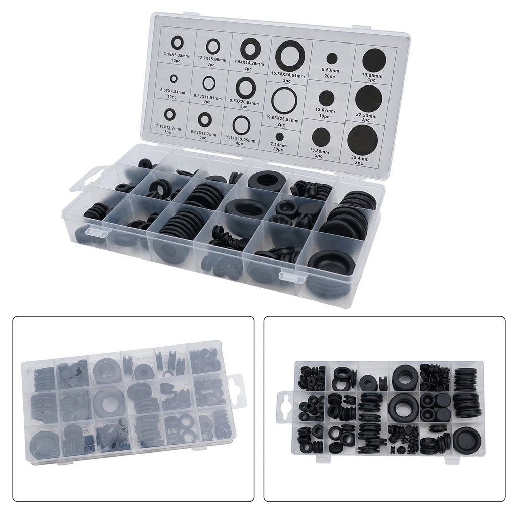 Rubber Wiring Grommet Assortment Kit for Universal Use (125 Pcs)