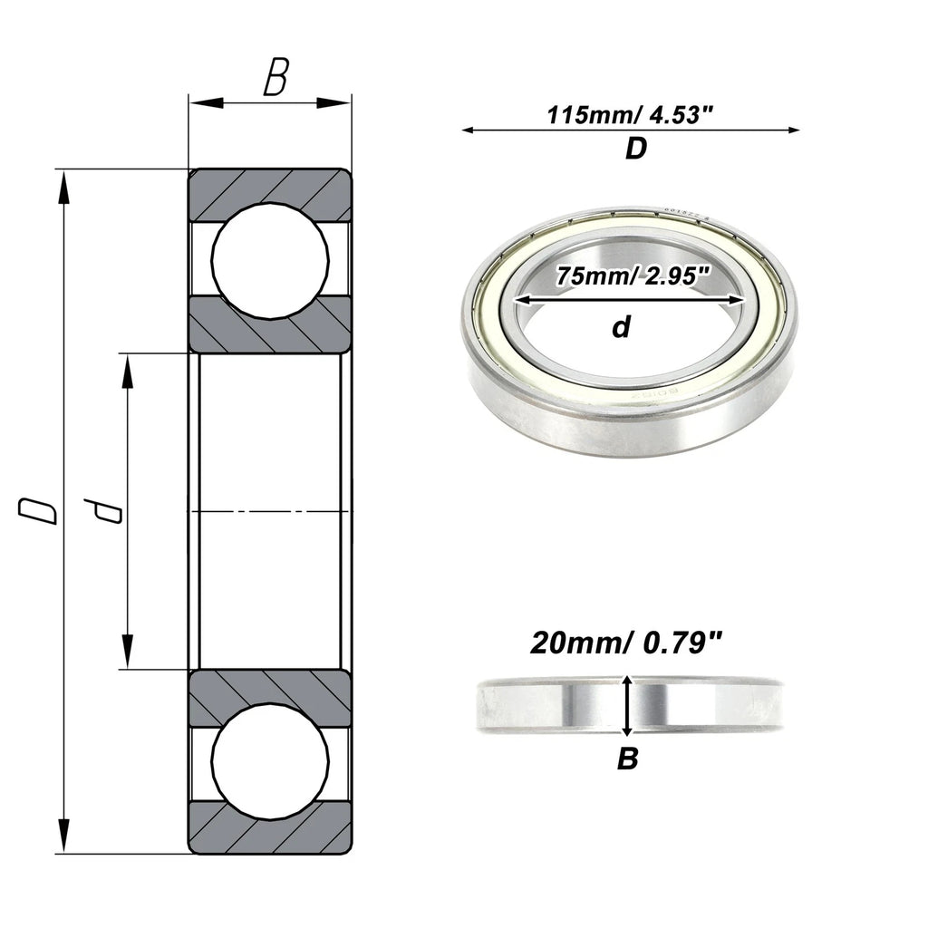 Deep Groove Ball Bearing 75x115x20mm for Scooter Skateboard (6015ZZ)