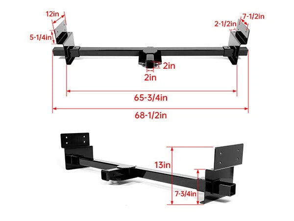 Adjustable 2" Square Frame Tube Tow Hitch for RV Class 3 (Fits 72" Frame)