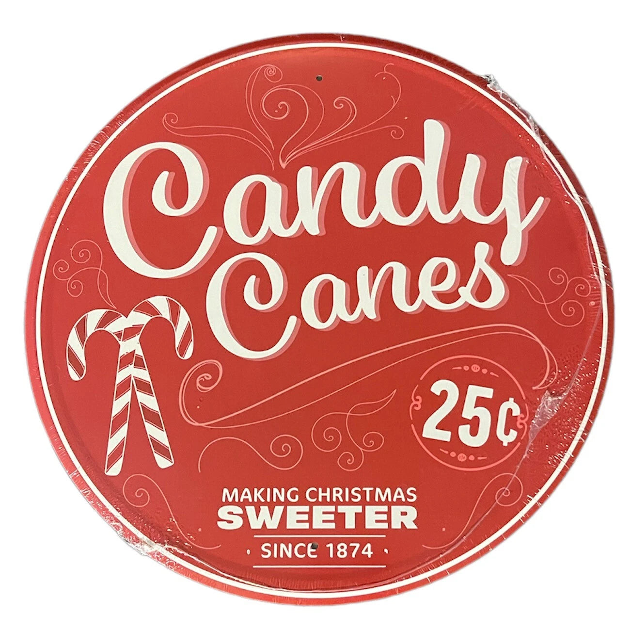 Candy Canes 11.5" Round Metal Tin Sign - 9302