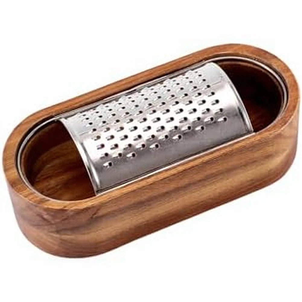 Cheese Preparation Tool with Stainless Steel Grater and Wood Box