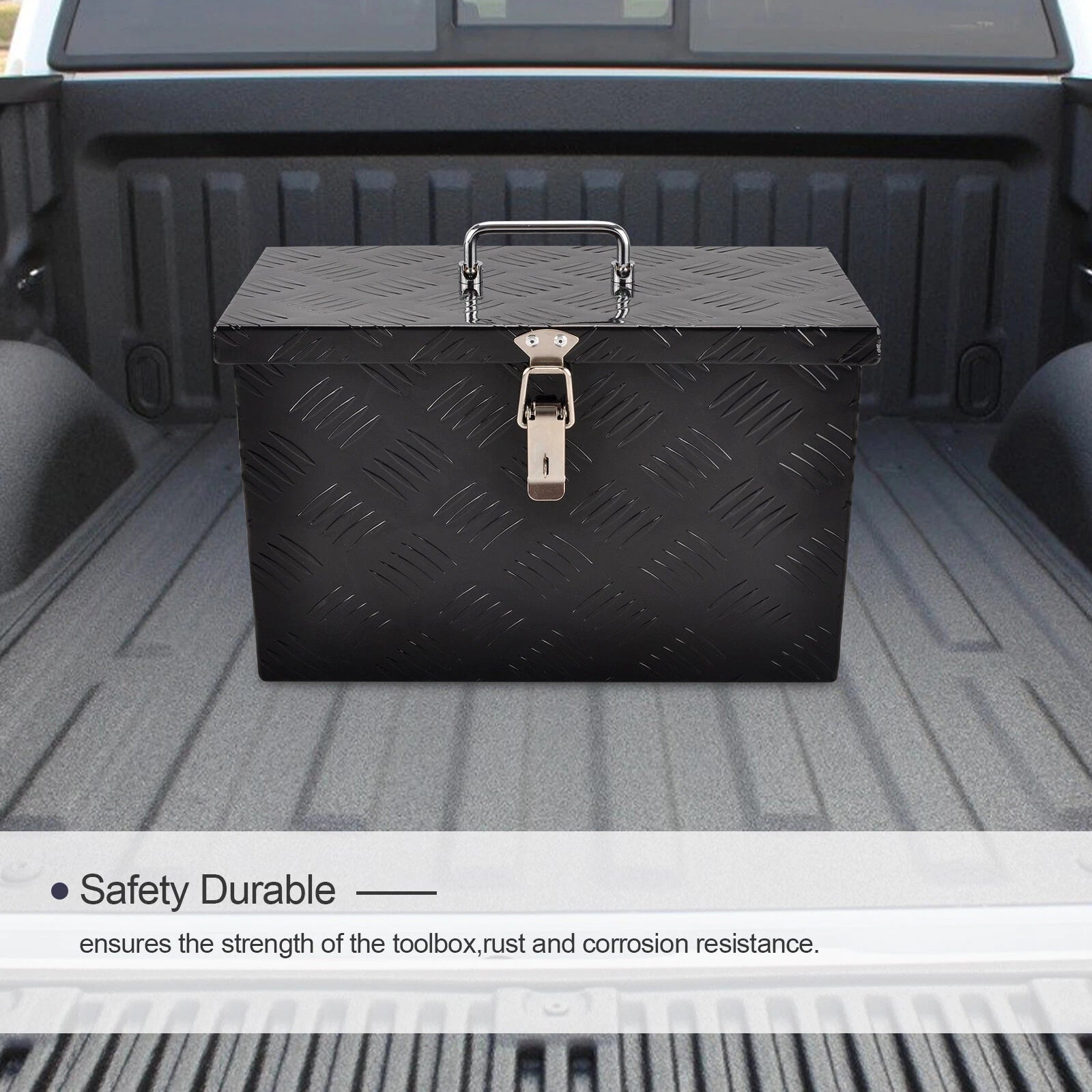 16" x 7.5" x 10" Black Aluminum Tool Box for Pickup Truck