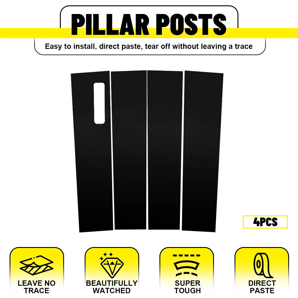 Set of 4 Gloss Black Door Side Window Pillar Post Covers for Ford F-150 (2015–2021)