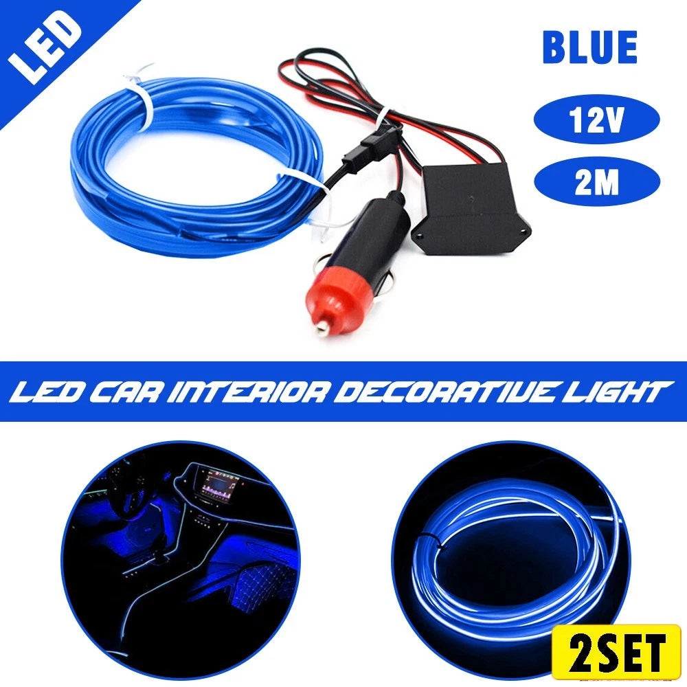 Set of 2 Blue LED Interior Atmosphere Strip Lights for Universal Use