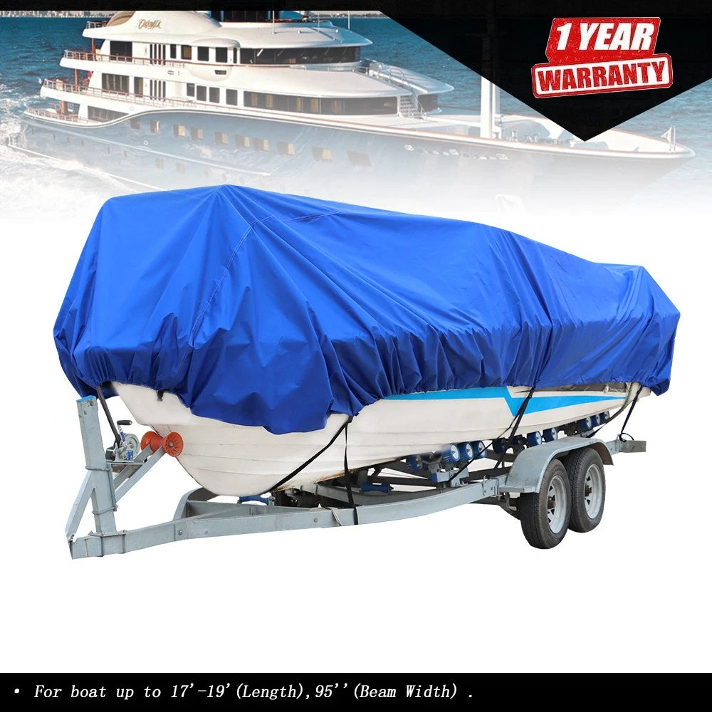 Waterproof Boat Cover for V-Hull 17-19 Ft (Heavy Duty Fabric)
