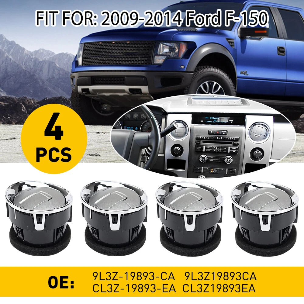 Set of 4 Chrome Dashboard Louvers for Ford F150 (2009–2014)