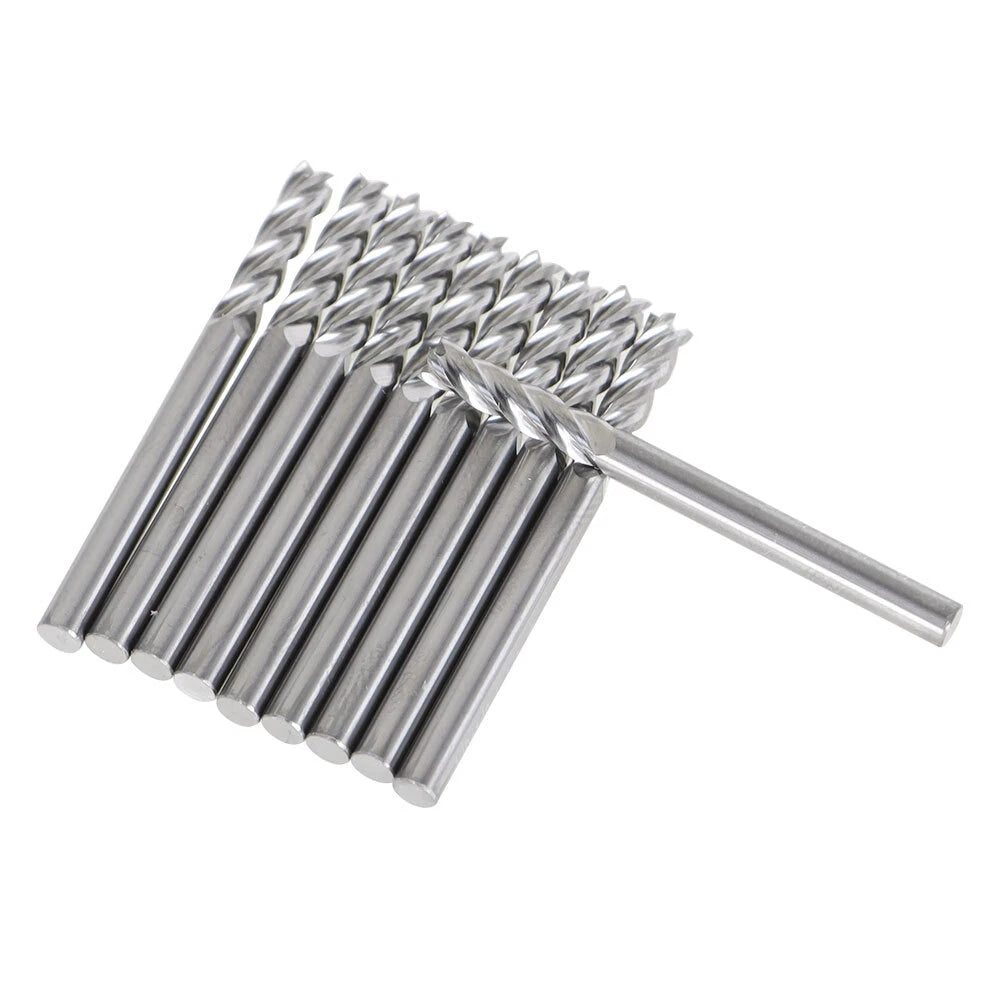 Set of 10 Carbide Square End Mills 1/8" Diameter 1-1/2" Length