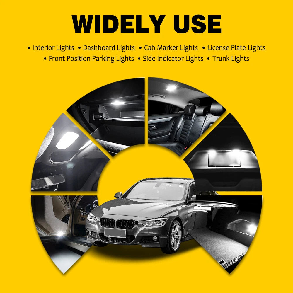 Pair LED T10 Bulbs for Dome License Side Marker Light (Universal)