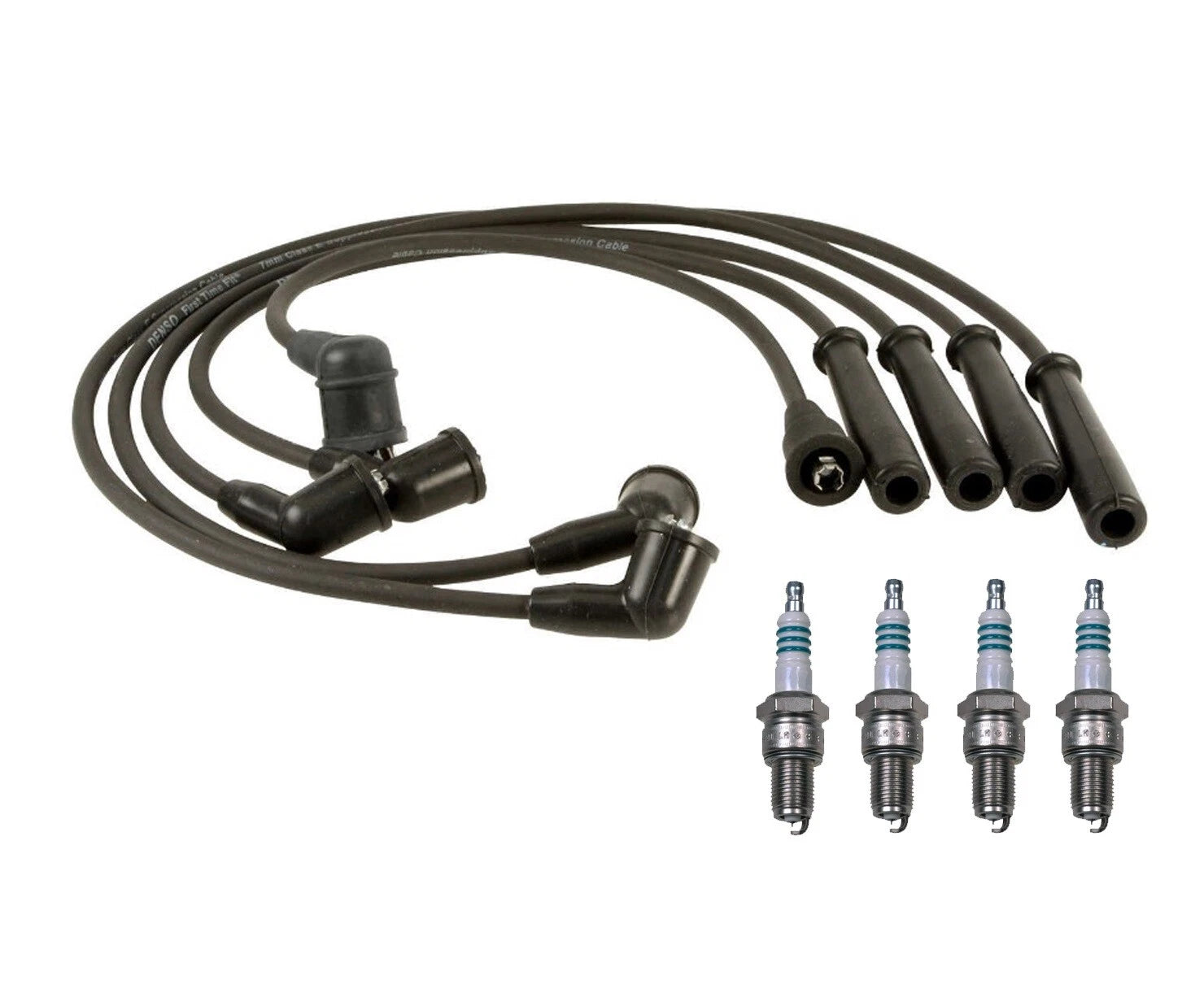 Denso 7mm Wire Set & 4 Iridium Power Spark Plugs for Ford 1.3L L4