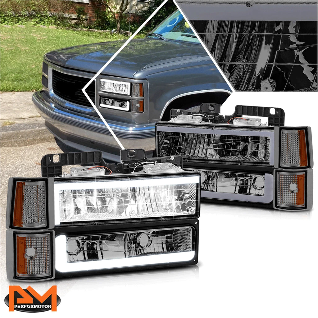 C-Shape LED DRL Headlights Smoked/Amber for GMC C/K Pickup Suburban Yukon (1994–2000)