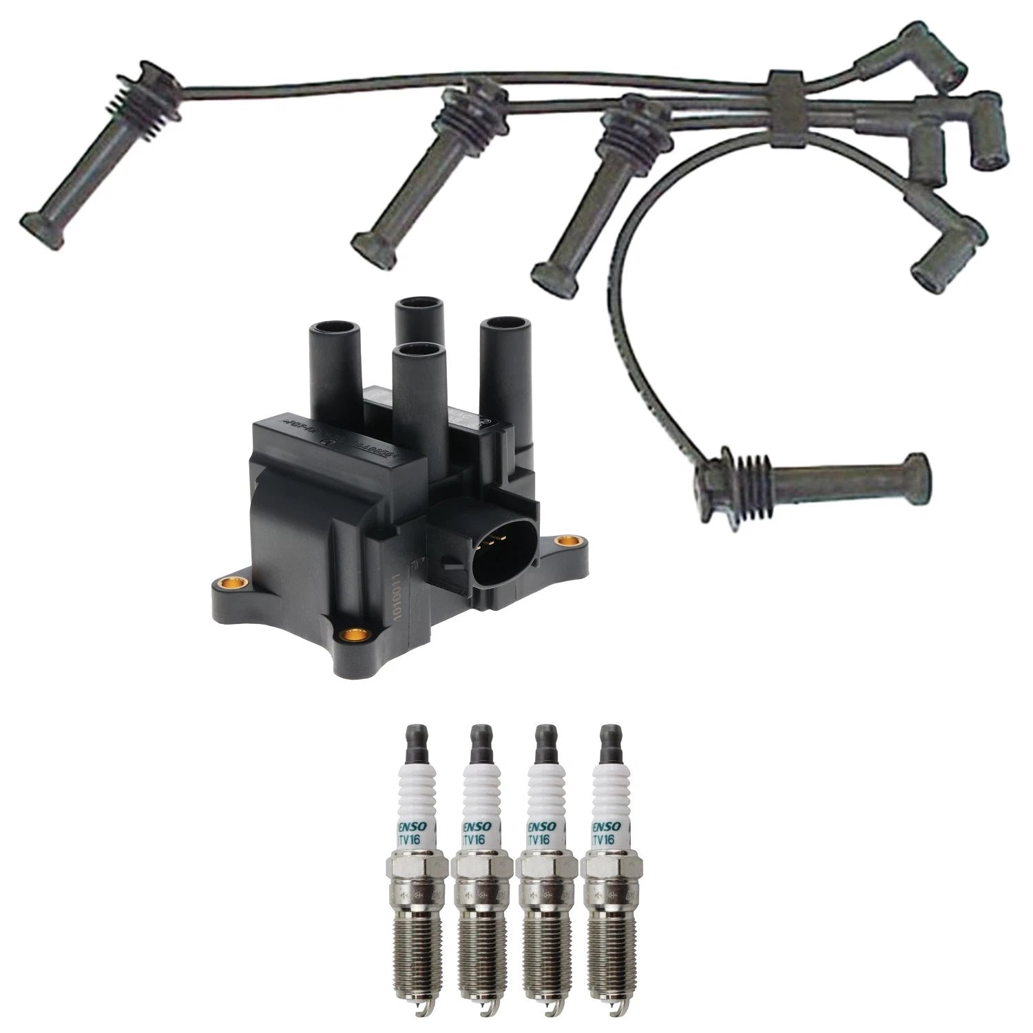 Set of 4 Hitachi Ignition Coils & Denso Iridium Spark Plugs for Focus
