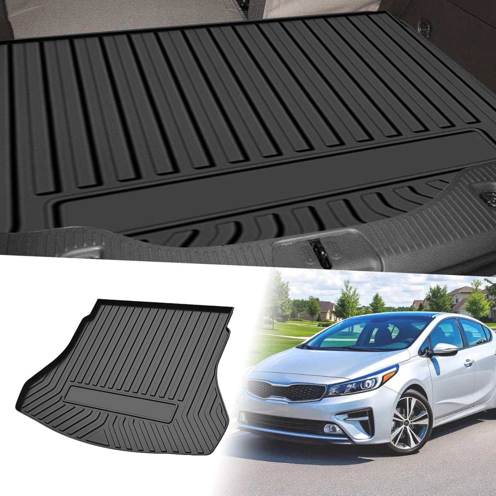 Flat Face Cargo Liner Rear Trunk Mat for Kia Forte (2018–2020) TPE