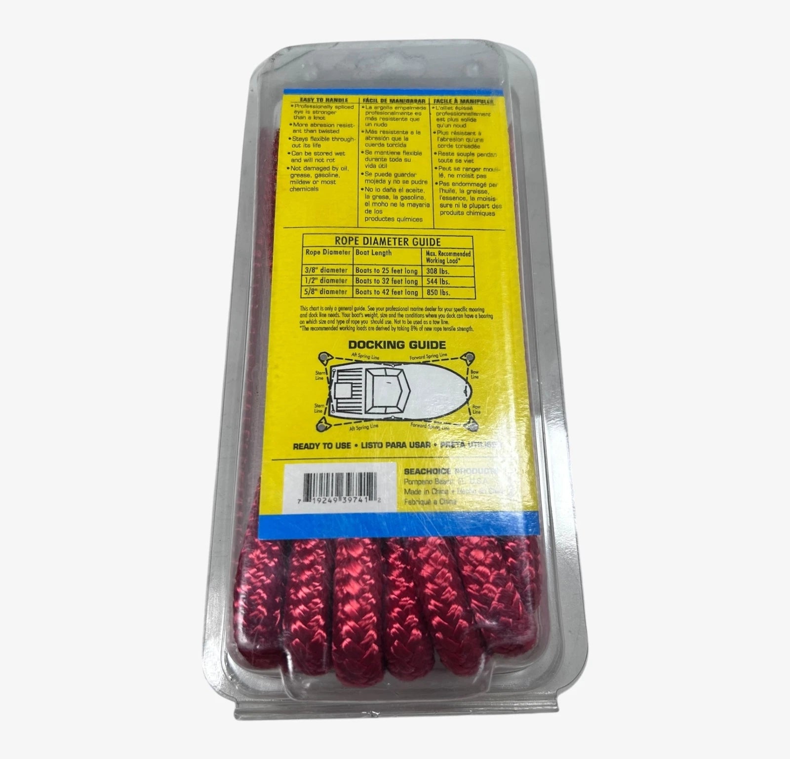 Dock Line for SeaChoice 39741 (1/2" x 15 FT) Red Nylon Rope