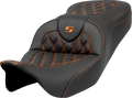SADDLEMEN Roadsofa Seat for Harley Davidson (2014–2023) - Lattice Stitch, Orange Stitch