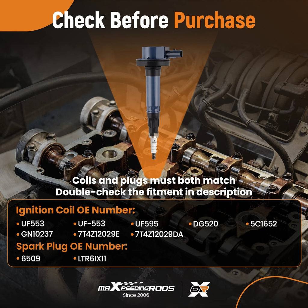 6X Ignition Coils + Iridium Spark Plugs for Ford Mazda (2007–2018) V6 3.5L 3.7L