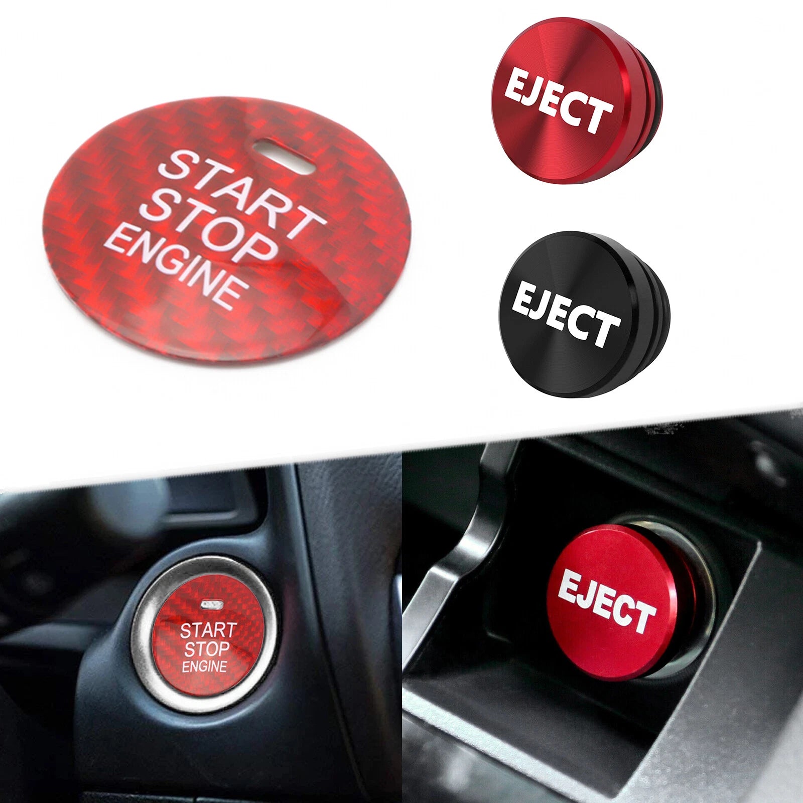 Carbon Engine Start + Cigarette Lighter Eject Button Cover for Mazda 3 6 CX-3 (2014–2021)
