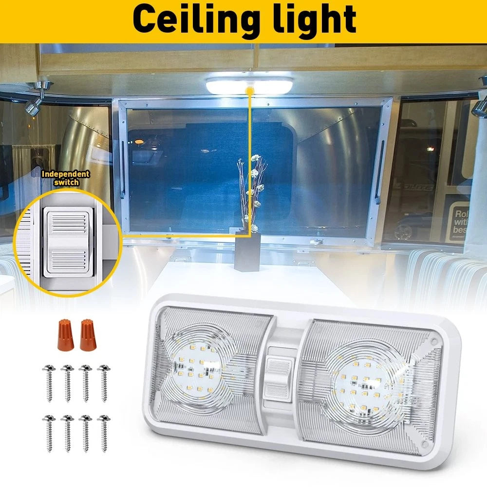 LED Ceiling Fixture Double Light Dome for RV Camper Trailer (12V)