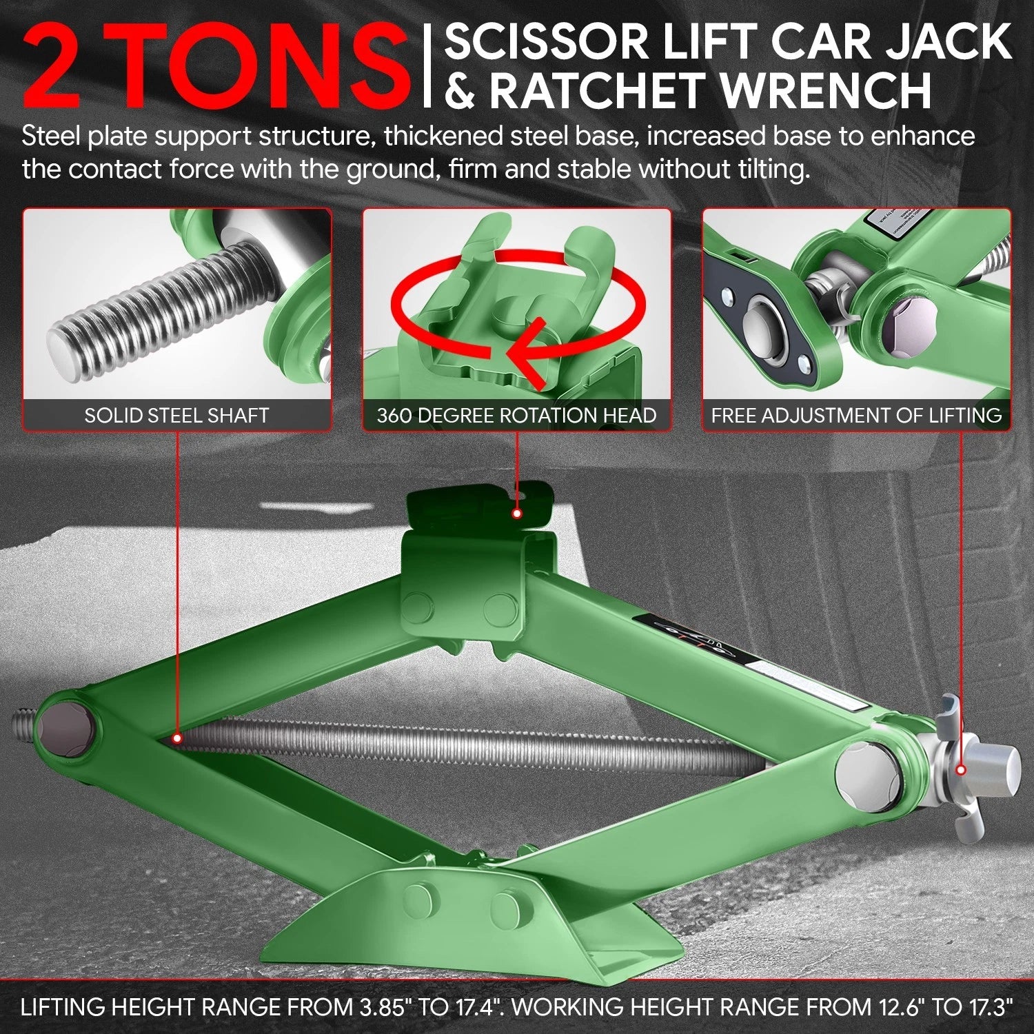 2 Ton Hydraulic Scissor Lift Jack 3.85-17.4 in w/Ratchet Wrench