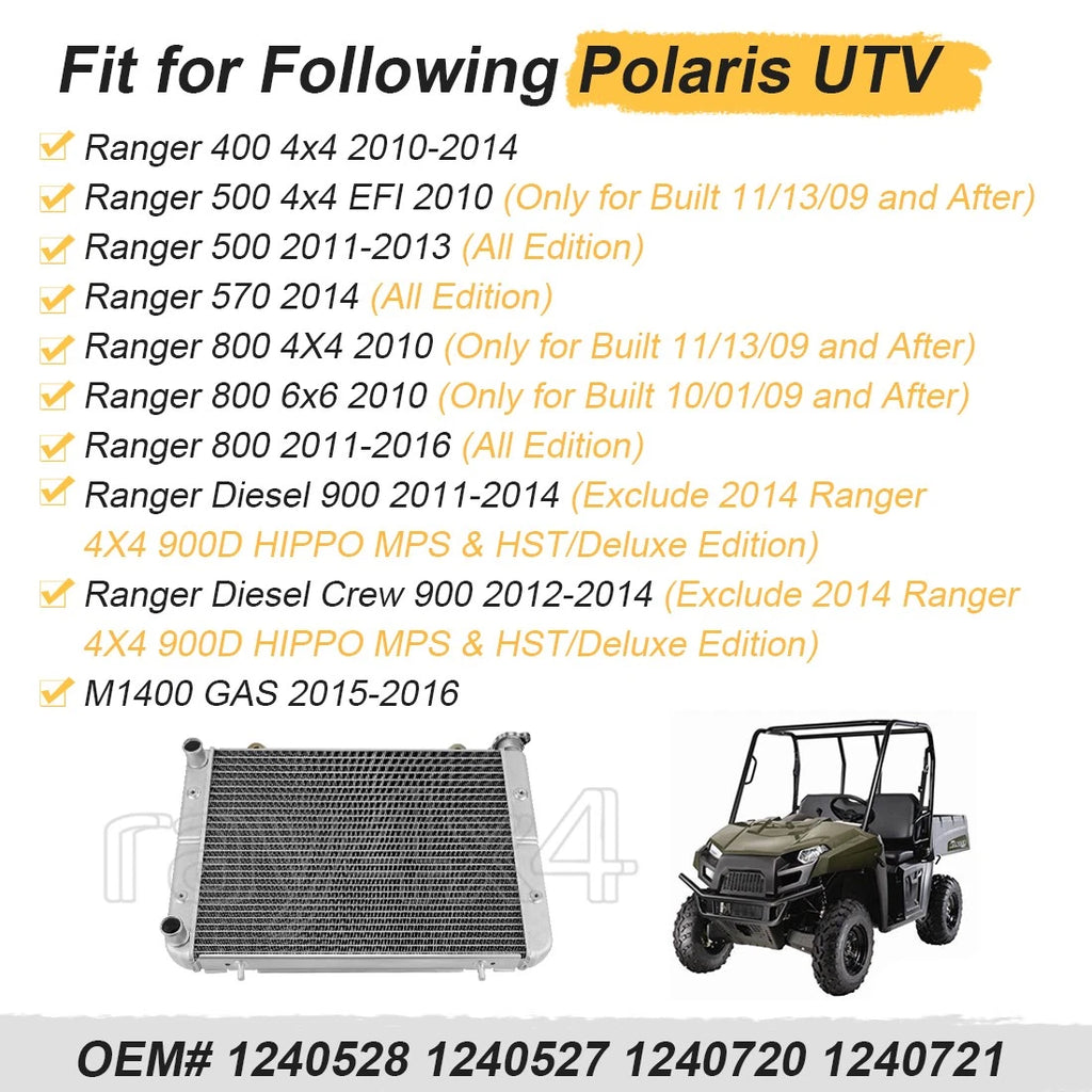 Aluminum Radiator for Polaris Ranger 400 500 570 800 900 (2006–2019) 1240528 1240527