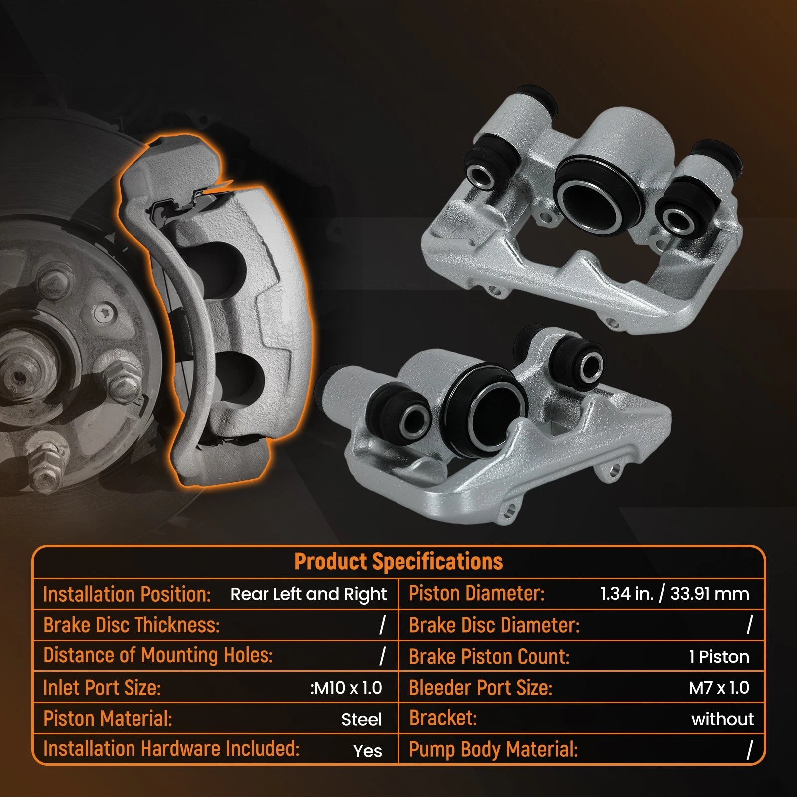 Set of 2 Rear Disc Brake Calipers for Toyota Matrix XRS/XR (2003–2007) 192612