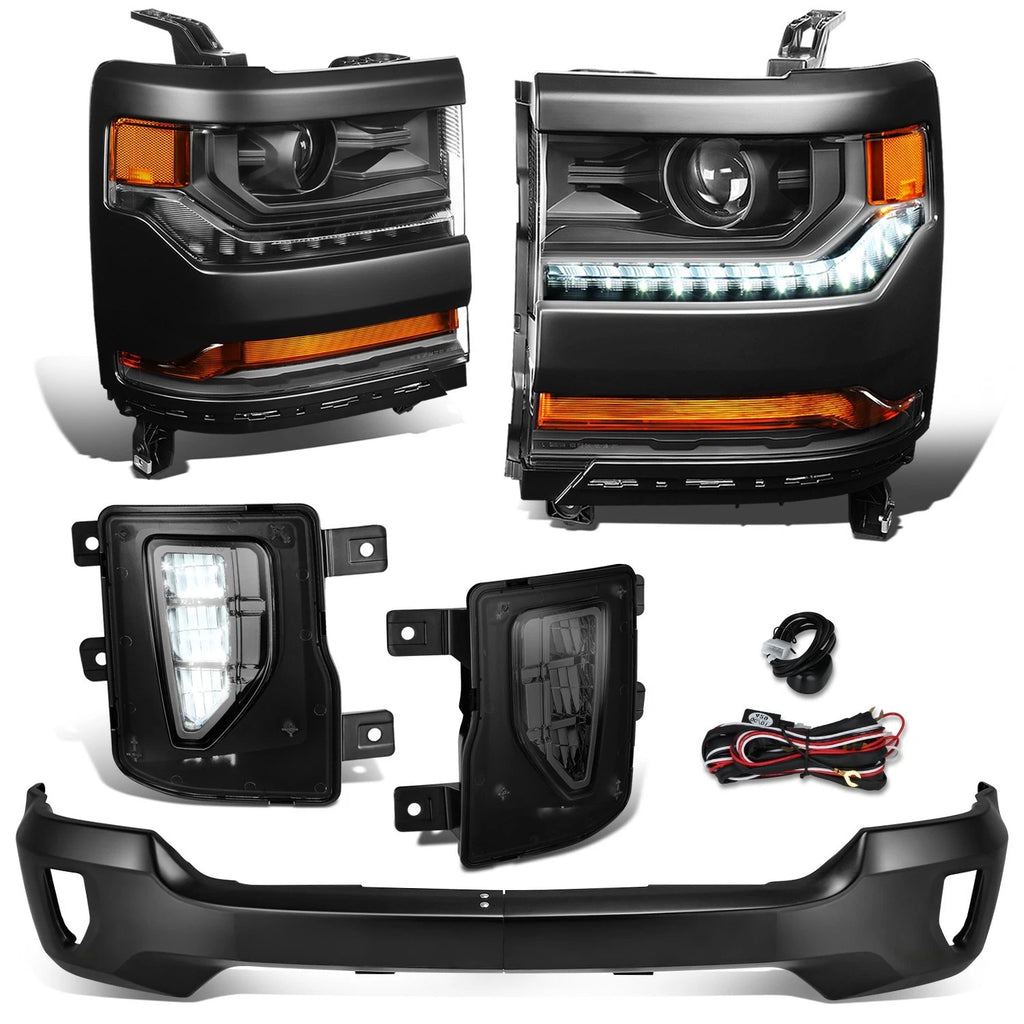 Black Amber Headlights & Fog Lights for Silverado 1500 (2016–2018)